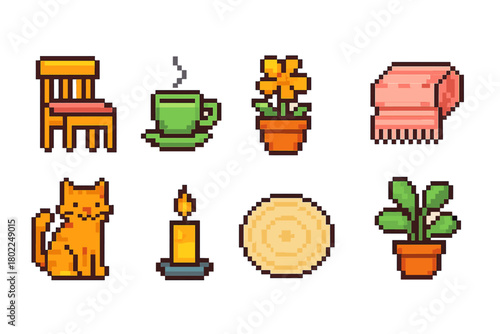 Cozy home linear icon set. Hygge, comfort, warmth, relaxation icons linear collection