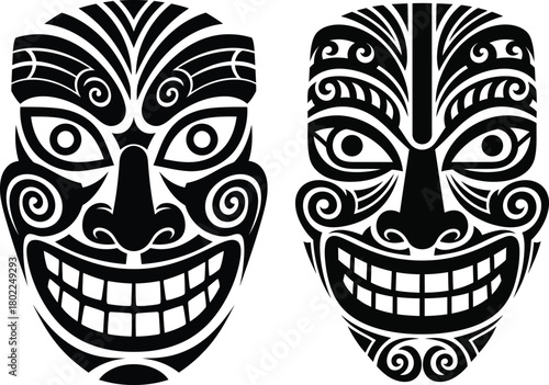 Silhouette Polynesian Style Tattoo Masks Vector Illustration Tribal Face Art