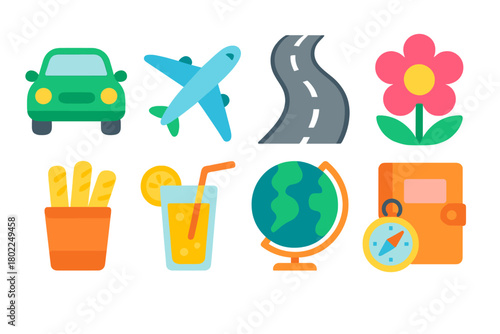 Travel and vacation icon set. 3D holiday, adventure symbols 3d collection