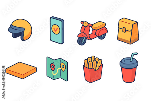Delivery and fast food 3d icon set for online ordering and retail platforms