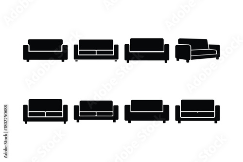 Black Sofa Set Vector Icons