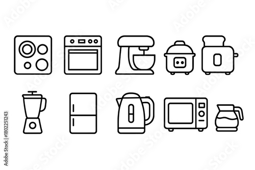 Kitchen appliance outline icon set. Blender, toaster, microwave, line icons collection