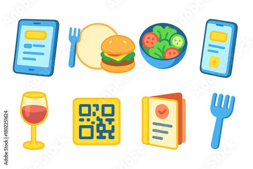 Restaurant and menu outline icon set. Food service and dining icons collection