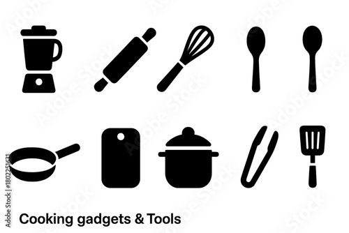 Cooking, kitchen flat icon set. Gadgets, tools, and utensils icons