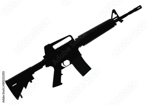 Black Silhouette of Assault Rifle with Magazine on Transparent Background