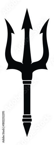 Black Trident Silhouette with Sharp Points and Handle on Transparent Background