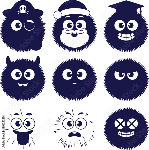 Funny fuzzy cartoon characters collection with various emotions Vector