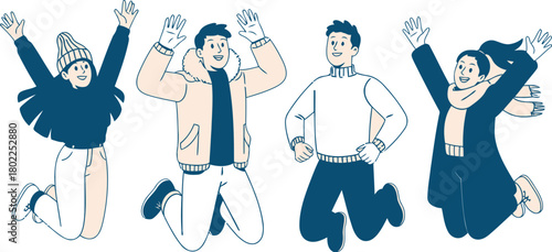 Cheerful young diverse people jumping with joy and excitement Vector
