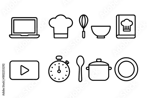 Cooking and kitchen line icon set for culinary tools and utensils