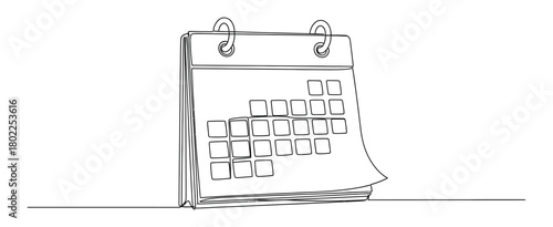 Calendar Continuous Line Art, Office Planner Page Turning, Schedule, Deadline