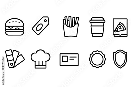 Food and drink line icon set for restaurants and cafes: linear style collection