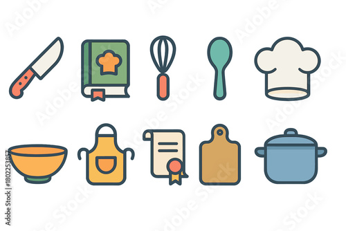 Cooking and kitchen line icon set. Culinary, cooking tools outline icon collection