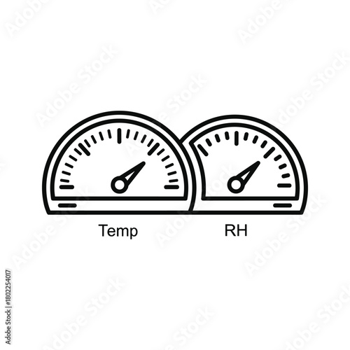 Outline icons of temperature and relative humidity gauges for environmental monitoring data display technology