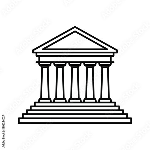 Classical building outline icon with columns and pediment, representing government, justice, or banking agency