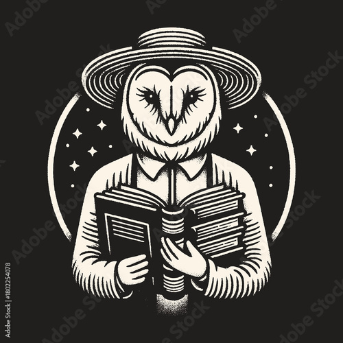Wise Owl Reading Books Studying Gaining Knowledge Education Concept.