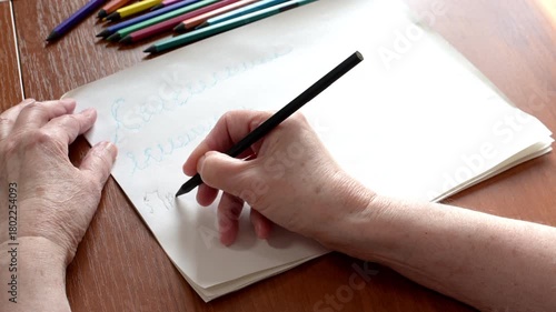 Parkinson Handwriting Motor Control Test Performed by Senior Woman