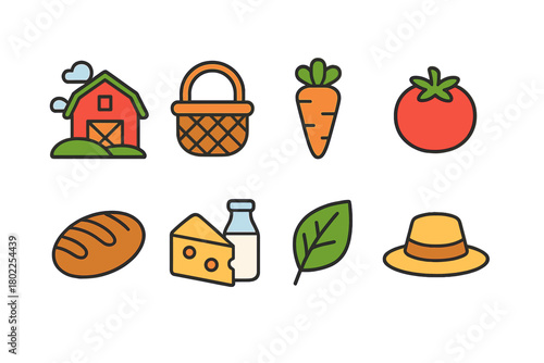 Organic farming, agriculture solid icon set. Farm, garden, produce solid collection