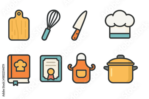Cooking, kitchen outline icon set. Chef tools, culinary essentials outline collection