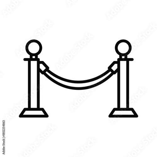 Stanchion and rope barrier icon for crowd control, exclusive access, event management, and vip area delineation.