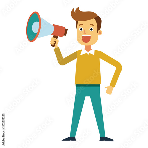 Simple vector illustration of a single man engaged in a communication concept suitable for business and technology themes