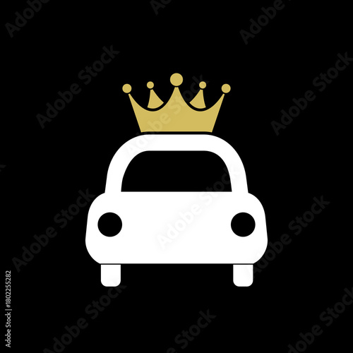 Car icon with crown icon isolated on black background