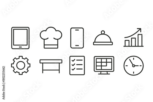 Restaurant, mobile technology line icon set. Simple restaurant, cooking tools icons collection