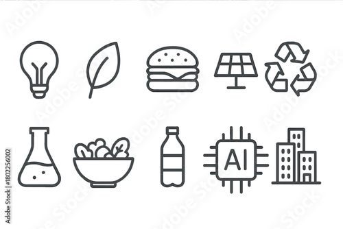 Environmentally conscious line icon set. Sustainable, eco icons in linear style.