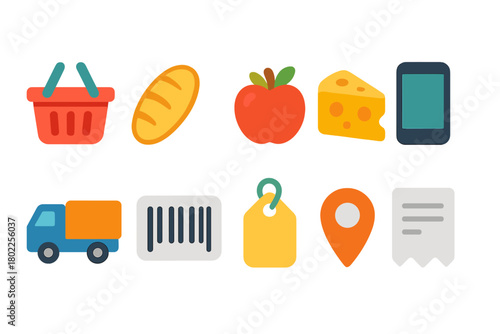 E-commerce and shopping icon set. Flat collection for online retail and delivery.