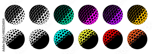 Colorful vector flat illustration set of golf balls in various shades isolated on a white background