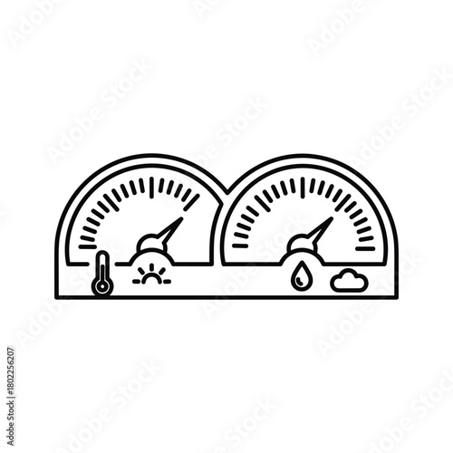 Environmental data display: temperature and humidity gauges showing current atmospheric conditions vector icon