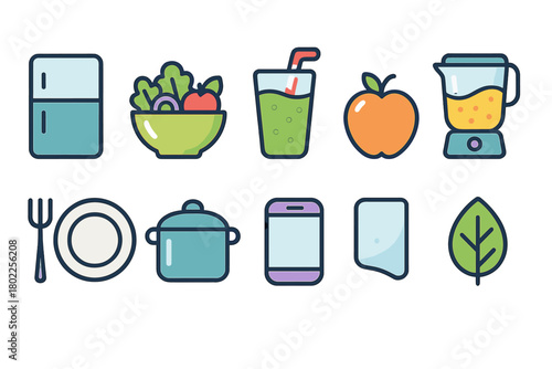 Kitchen essentials icon set. Cooking, food & beverage line style collection
