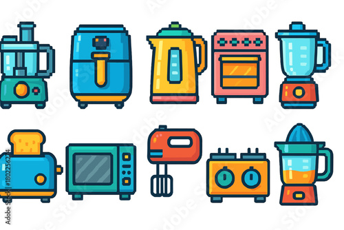 Kitchen appliances icon set. Colorful, outline icons for modern cooking tools collection