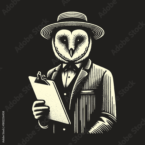 Owl in Suit Holding Clipboard: Professional and Focused.