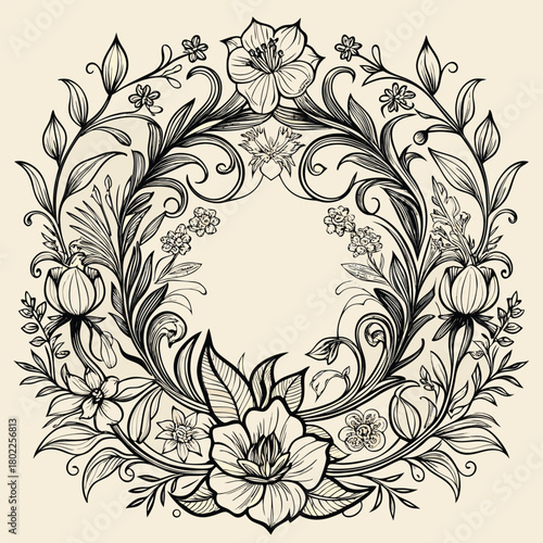 Intricate Floral Wreath Design for Artistic Inspiration intricate floral wreath