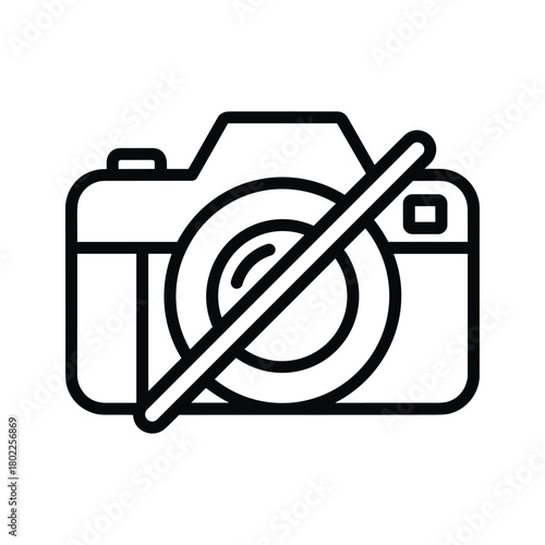 No photography allowed icon - camera symbol with diagonal line indicating prohibition or disablement.