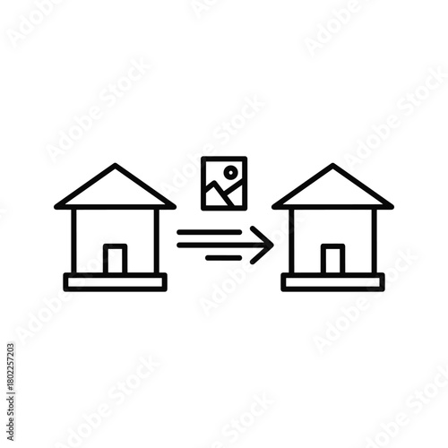 Real estate property transfer or relocation icon illustrating movement of digital assets between homes.