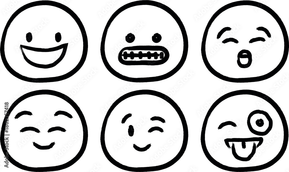 Fototapeta premium Set of six hand drawn cartoon egg faces with different funny and expressive emotions and expressions