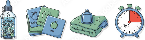 Special Education Tools Icons Sensory Bottle Communication Cards Weighted Blanket Timer