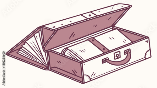 Illustration of an open briefcase with documents and folders inside on a white background surface