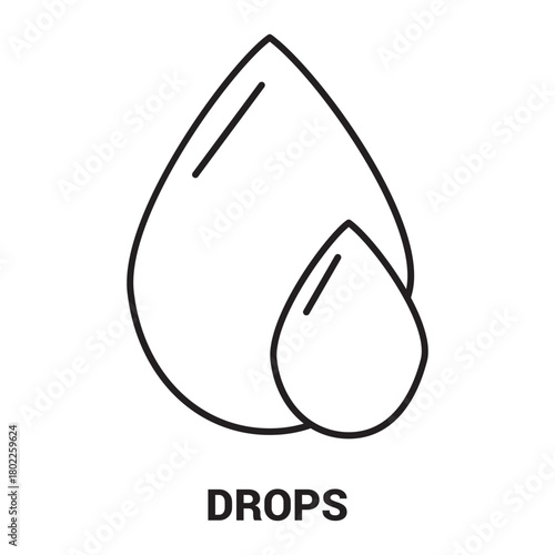 Two Water Drops Minimalist Black and White Line Art Symbolizing Purity Freshness Hydration and Cleanliness Isolated