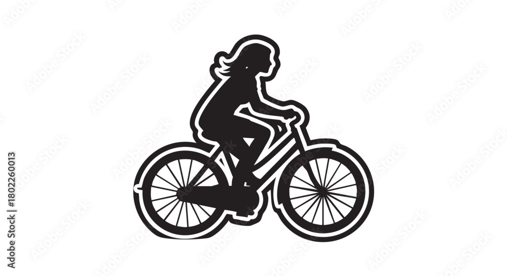 Naklejka premium ## **50. Girl riding bicycle black silhouette vector**