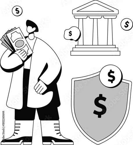 Man holding a dollar sign in a simple cartoon illustration