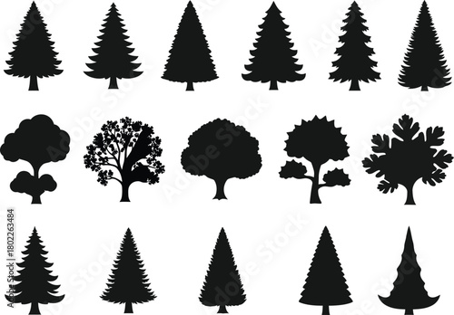 Diverse Trees A Collection of Black Silhouette Tree Illustrations