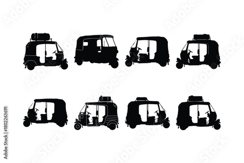 Auto Rickshaw Silhouette Vector Icon Set