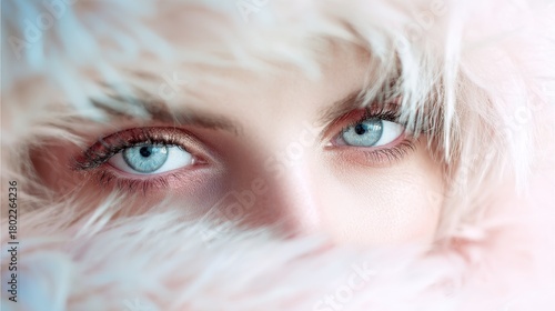 Fashion woman in faux fur close-up, elegant woman winter portrait, cinematic fashion face,  fashion woman, faux fur, close-up
