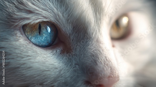 White cat close-up with blue eyes, elegant white cat portrait, blue-eyed white cat,  white cat, blue eyes, close-up