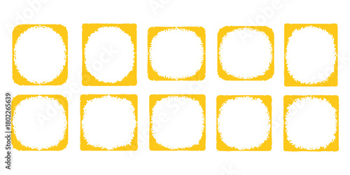 Distressed yellow square frames texture isolated on white background