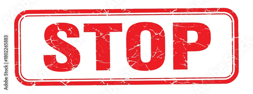 Distressed Red STOP Text in Rounded Rectangle Shape on White Background