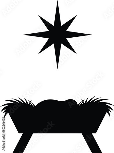 Silhouette of baby jesus in a manger with star of bethlehem