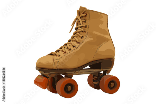 Classic tan quad roller skate boot with bright orange wheels